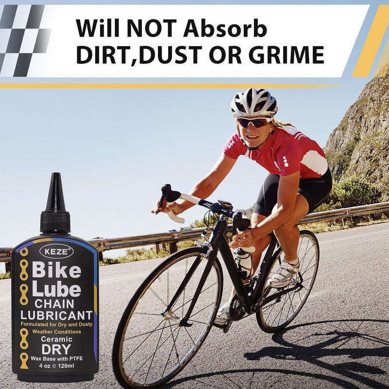 Keze Dry Bike Chain Lube MTB Mountain Bicycle Chain Oil Ceramic Bike Lube with PTFE Ebike Lubricant Against Wear, Reduces Friction Noise & Chainsuck, for Dry and Dusty Weather Conditions, 120 ml - Image 4